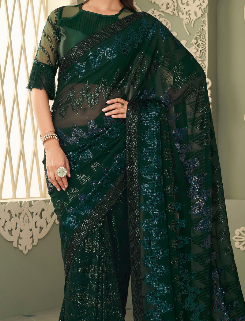 TFH Fancy Glitter Georgette Party Wear Designer Sarees For Women