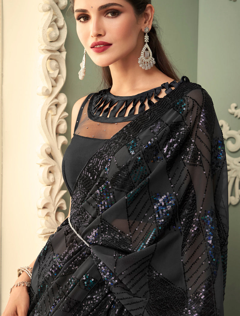 TFH Fancy Georgette Party Wear Designer Sarees For Women
