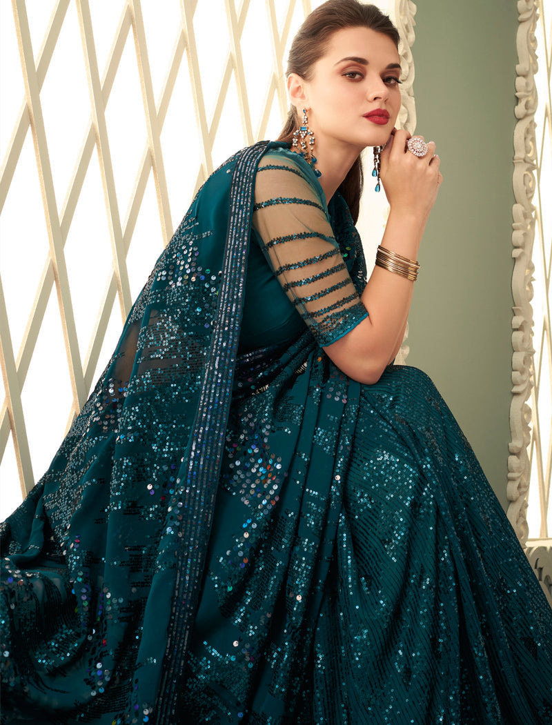 TFH Fancy Georgette Party Wear Designer Sarees For Women