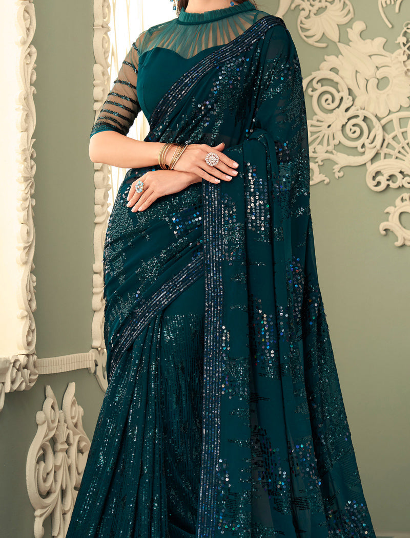 TFH Fancy Georgette Party Wear Designer Sarees For Women