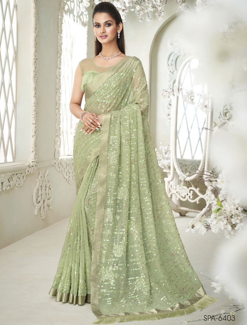 TFH Fancy Sequence Georgette Sarees with Silk Blouse Designer Sarees For Women