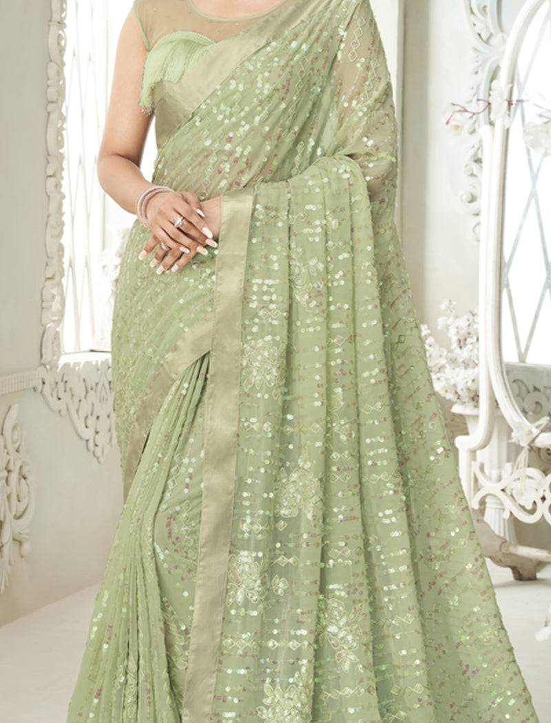 TFH Fancy Sequence Georgette Party Wear Designer Sarees For Women