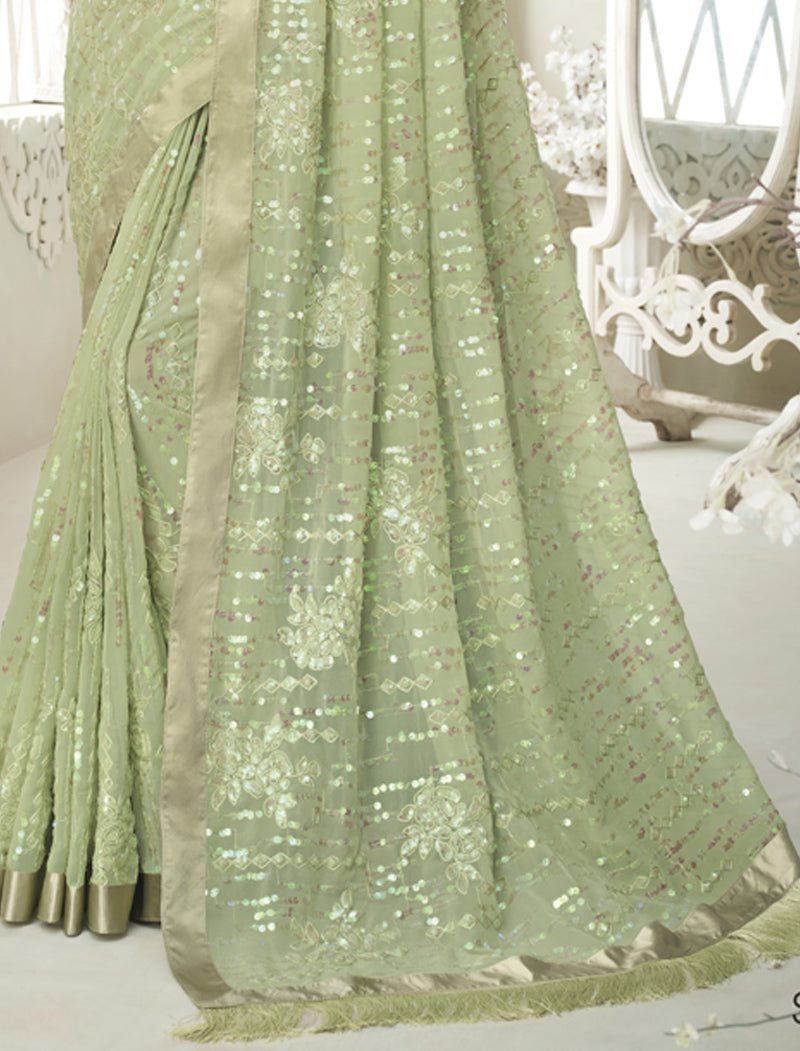 TFH Fancy Sequence Georgette Party Wear Designer Sarees For Women
