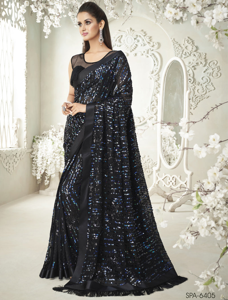 TFH Fancy Sequence Georgette Sarees with Silk Blouse Designer Sarees For Women