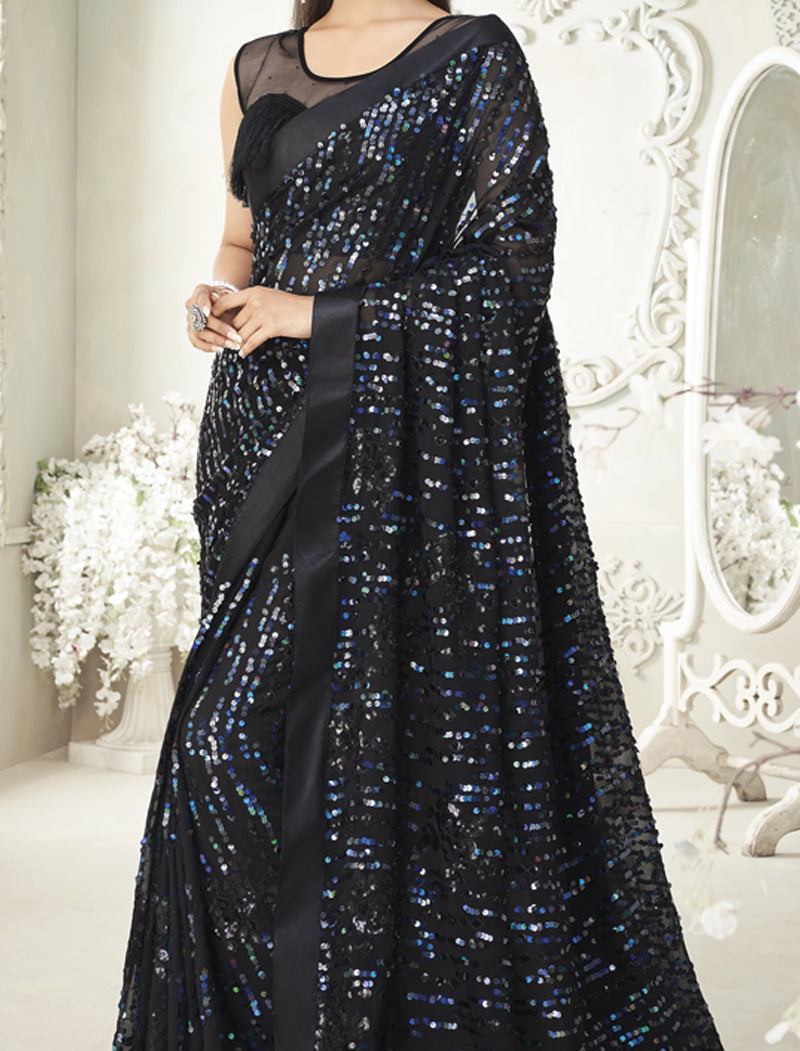 TFH Fancy Sequence Georgette Party Wear Designer Sarees For Women
