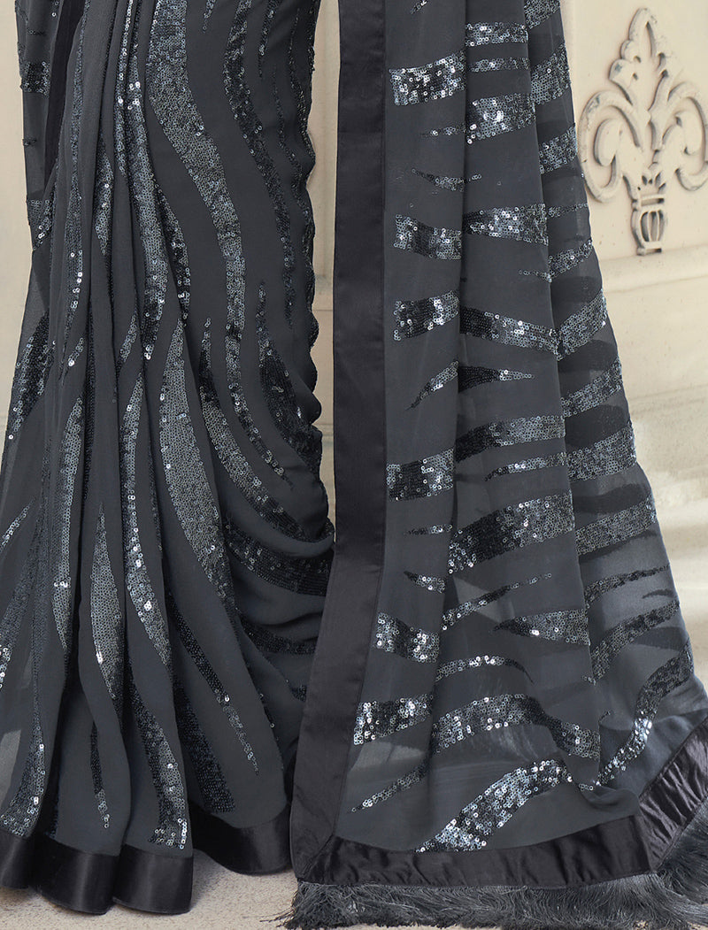 TFH Fancy Sequence Georgette Party Wear Designer Sarees For Women