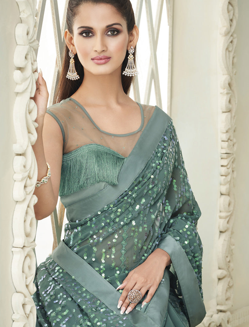 TFH Fancy Sequence Georgette Party Wear Designer Sarees For Women