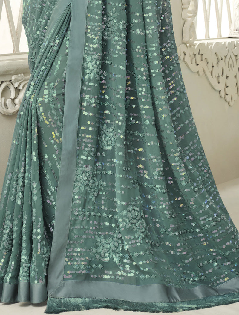 TFH Fancy Sequence Georgette Party Wear Designer Sarees For Women