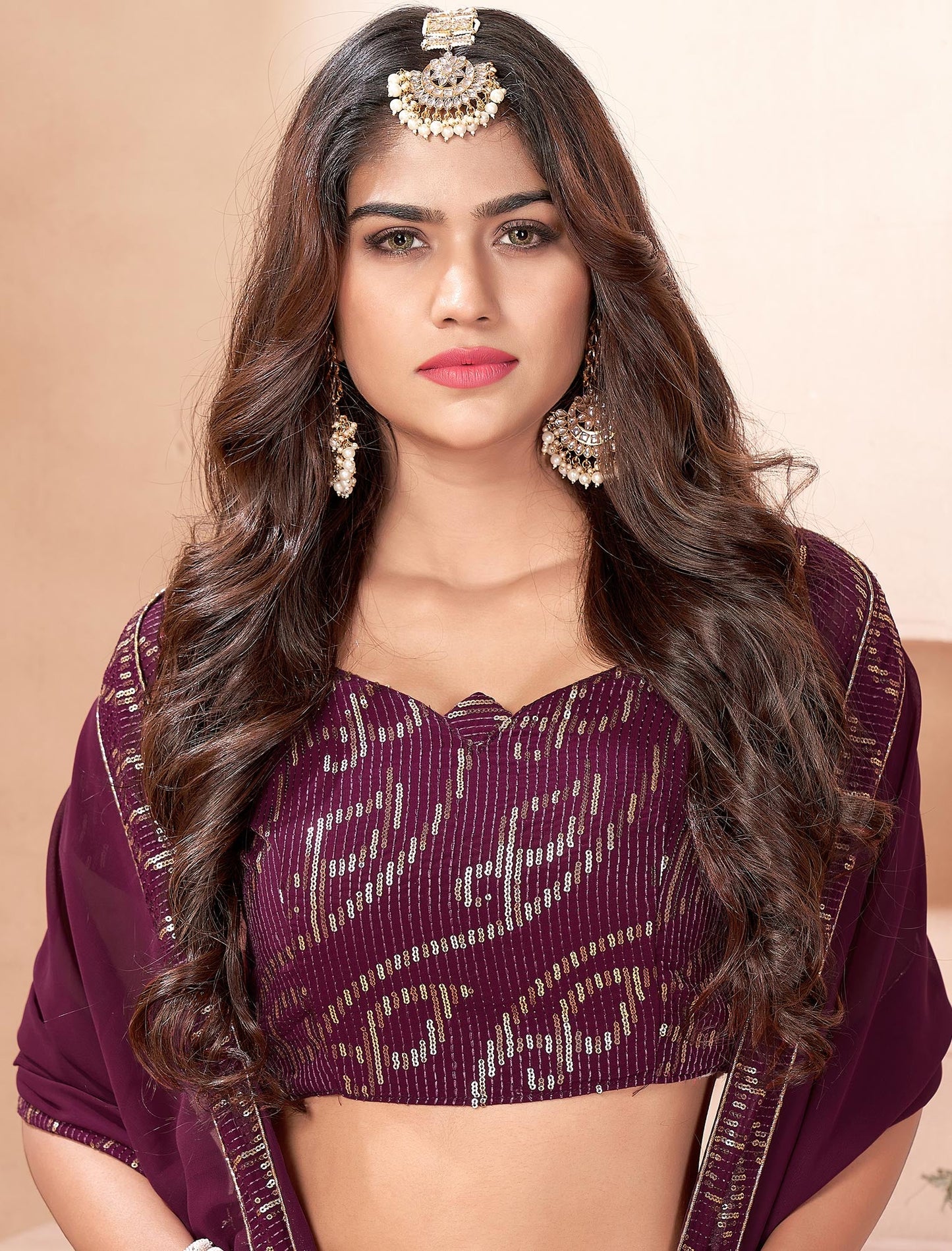 Purple Faux Georgette Lehenga Choli For Women With Sequins Work Dupatta