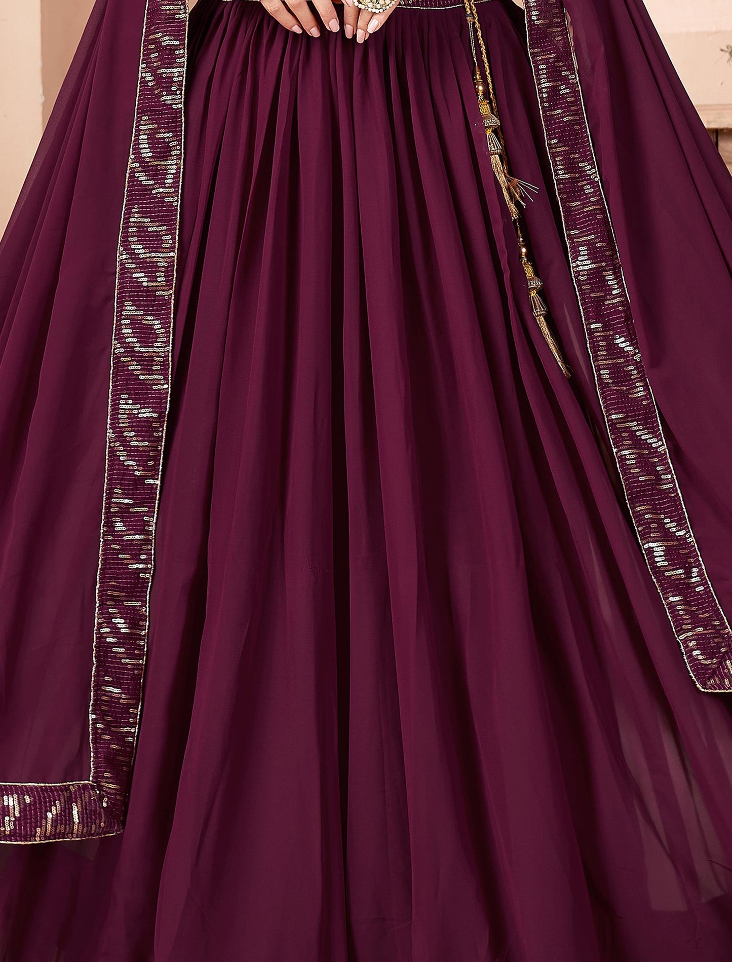 Purple Faux Georgette Lehenga Choli For Women With Sequins Work Dupatta