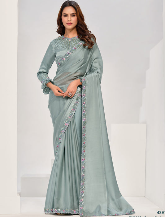 Crafted From Premium Crepe Satin Silk Our Designer Saree