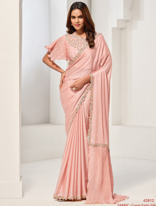 Made From High-Quality Crepe Satin Silk Designer Saree