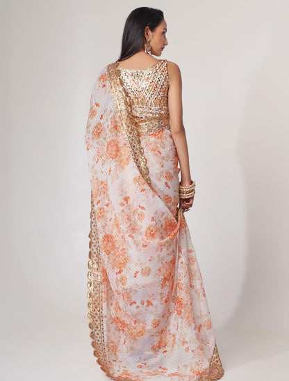 Stunning White Organza Saree with Sequins Embroidery | befashionate