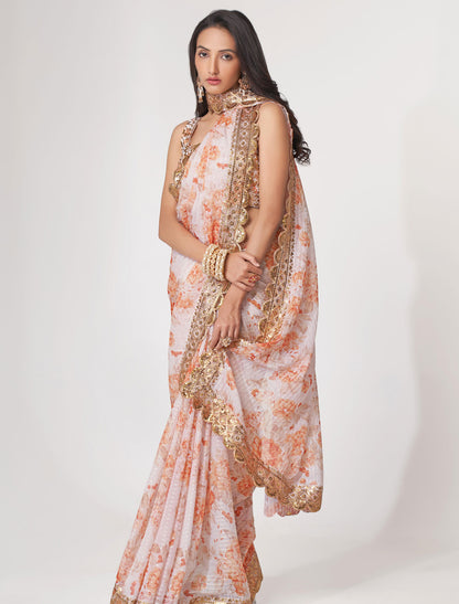 Stunning White Organza Saree with Sequins Embroidery | befashionate