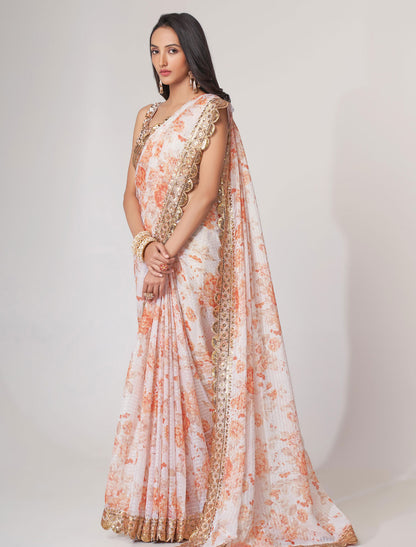 Stunning White Organza Saree with Sequins Embroidery | befashionate