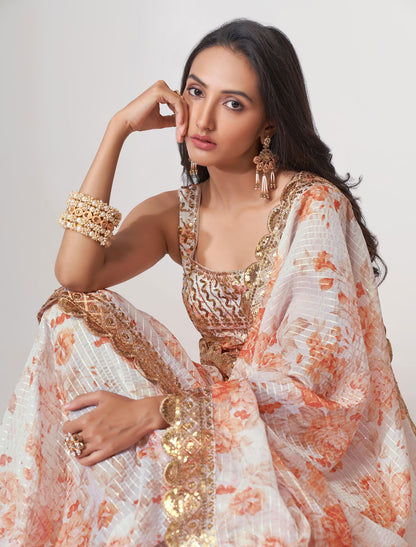 Stunning White Organza Saree with Sequins Embroidery | befashionate
