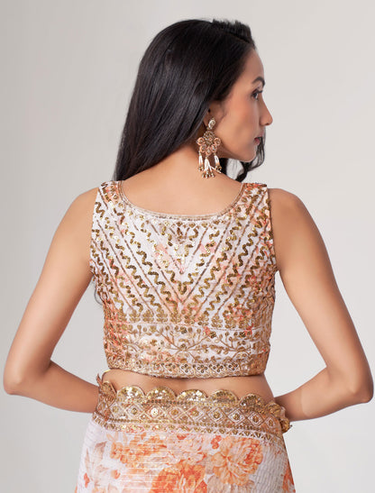 Stunning White Organza Saree with Sequins Embroidery | befashionate