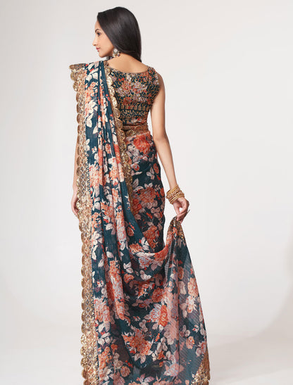 Elegant Dove Organza Saree with Sequins Embroidery | befashionate