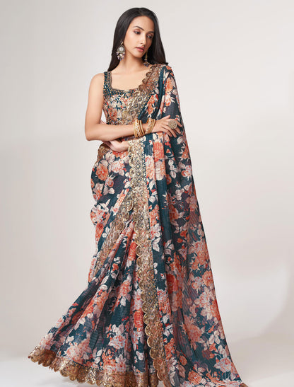 Elegant Dove Organza Saree with Sequins Embroidery | befashionate