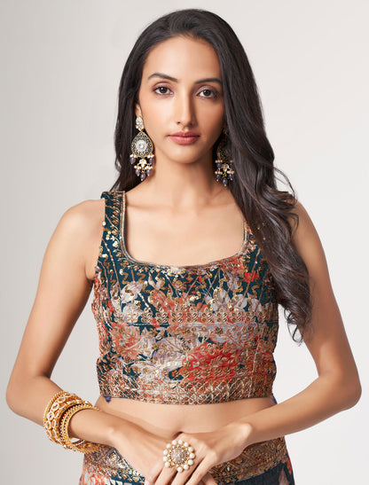 Elegant Dove Organza Saree with Sequins Embroidery | befashionate
