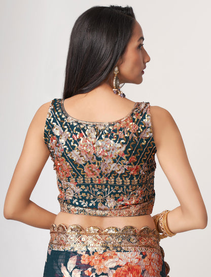 Elegant Dove Organza Saree with Sequins Embroidery | befashionate