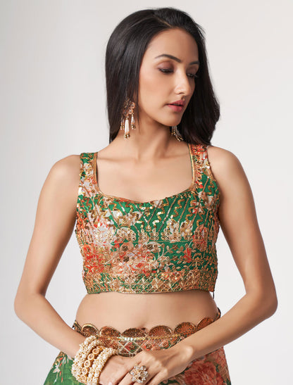 Enchanting Green Organza Saree with Sequins Embroidery | befashionate