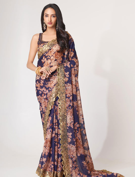 Enchanting Purple Organza Saree with Sequins Embroidery | befashionate