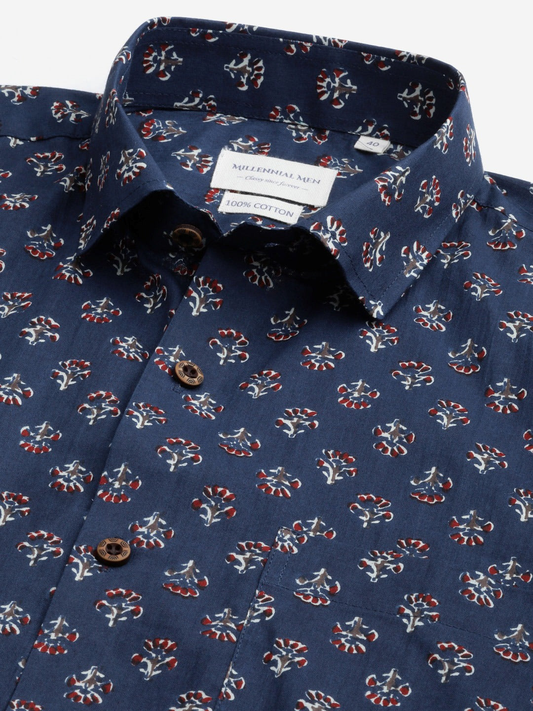 Millennial Men Navy Blue Comfort Printed Casual Shirt