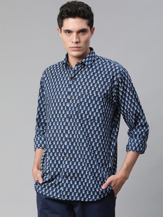 Millennial Men Blue Comfort Printed Casual Shirt
