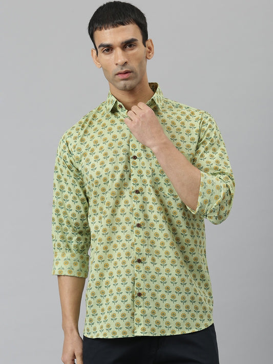 Millennial Men Lime Green Comfort Printed Casual Shirt