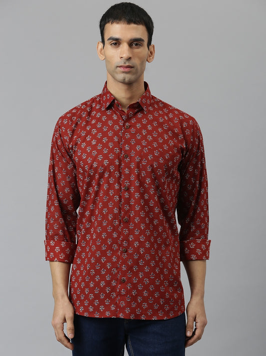 Millennial Men Maroon Comfort Printed Casual Shirt