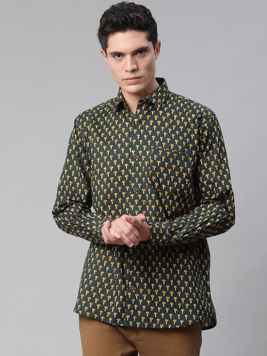 Millennial Men Green Ethnic Motifs Printed Opaque Casual Shirt