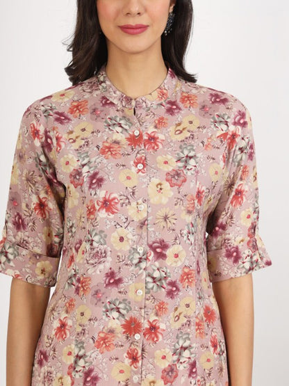 Ethinc Pink Floral Printed Viscose Rayon Casual Top
