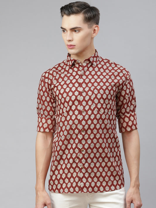 Millennial Men Red Comfort Floral Opaque Printed Casual Shirt