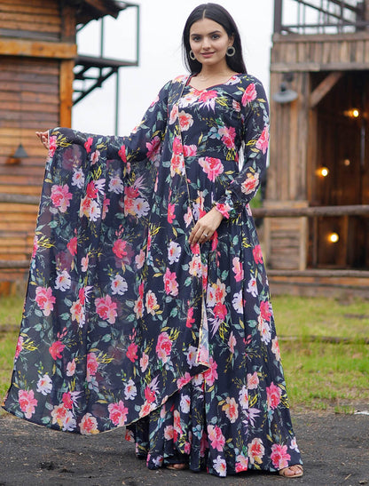 Faux Georgette Party Wear Gown Ethnic Suit