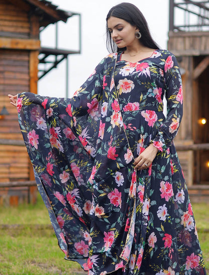 Faux Georgette Party Wear Gown Ethnic Suit