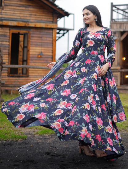 Faux Georgette Party Wear Gown Ethnic Suit