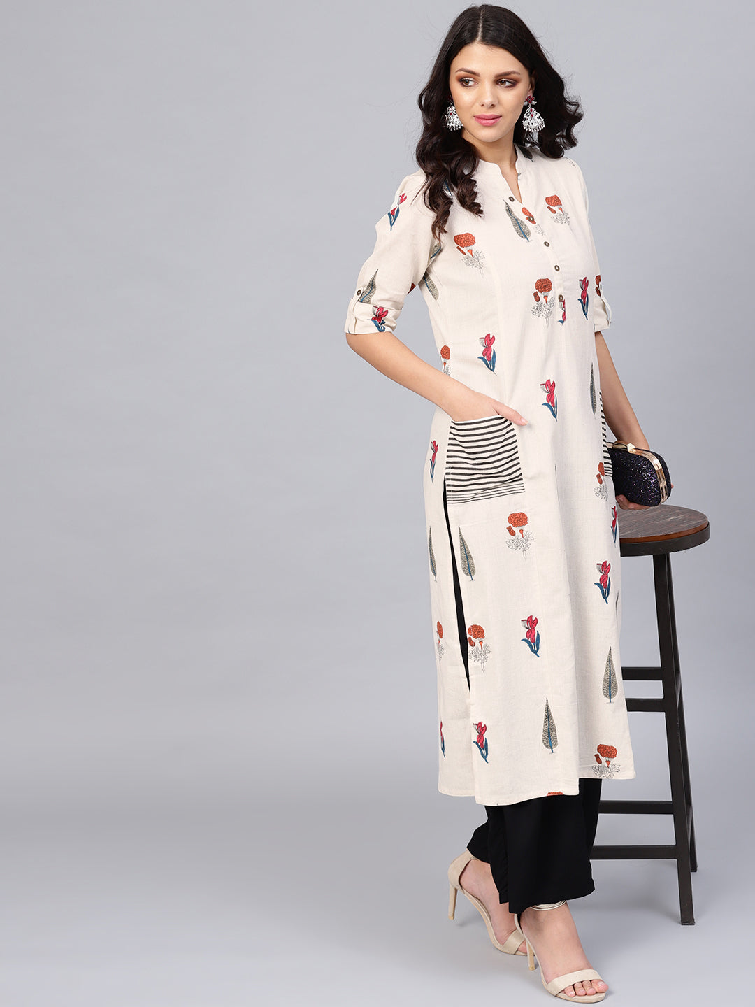 BeFashionate Women's Off White Regular A-Line Calf Long Kurta