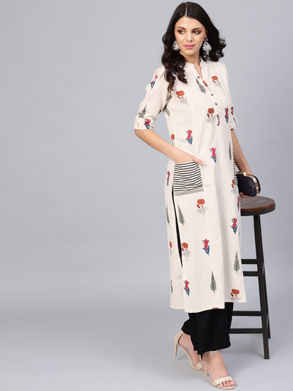 BeFashionate Women's Off White Regular A-Line Calf Long Kurta