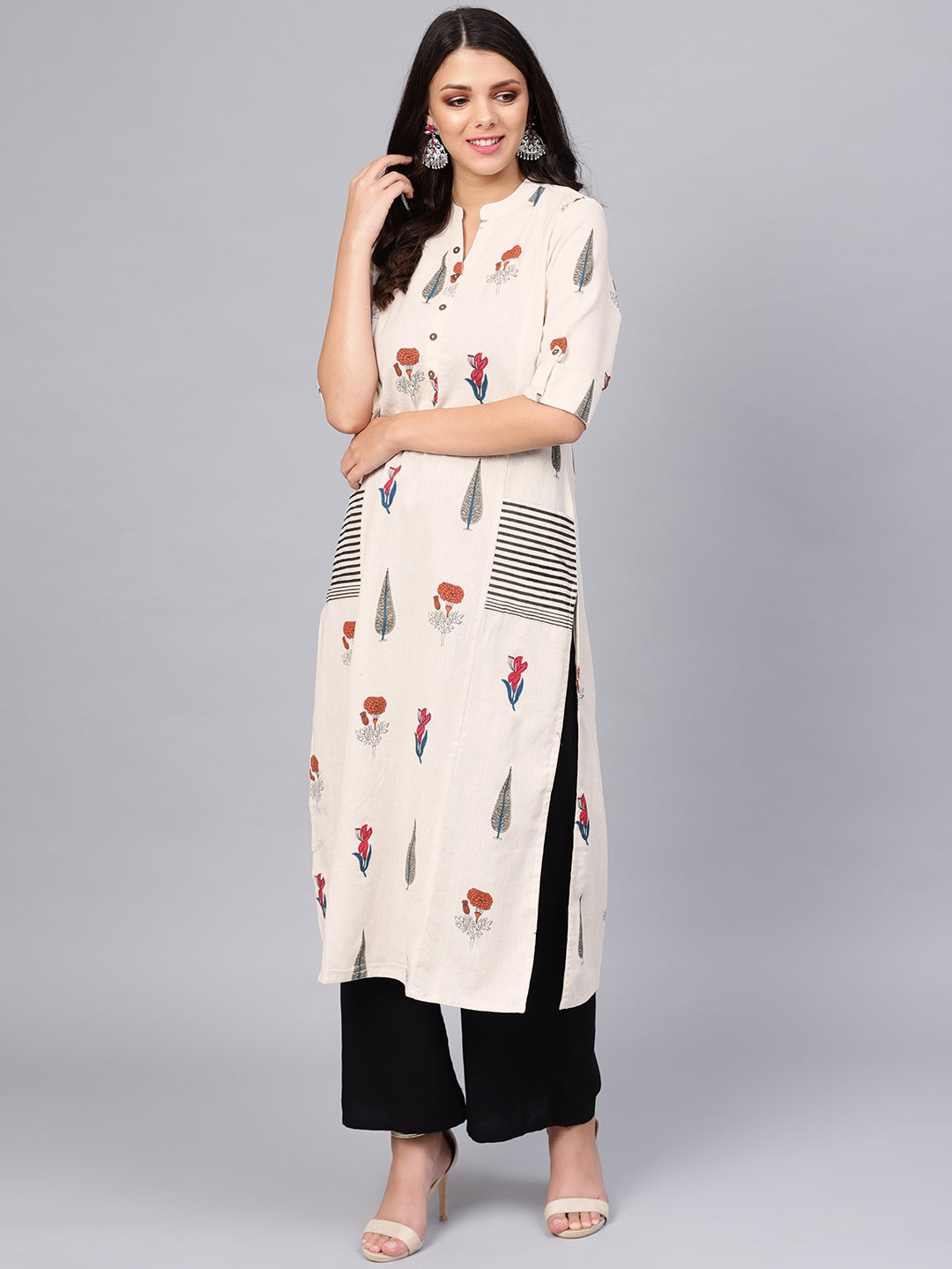BeFashionate Women's Off White Regular A-Line Calf Long Kurta