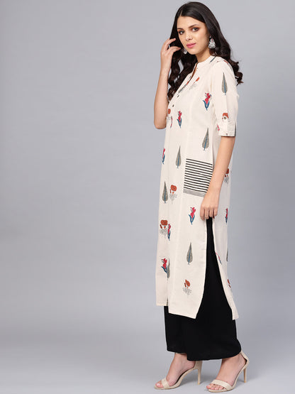BeFashionate Women's Off White Regular A-Line Calf Long Kurta