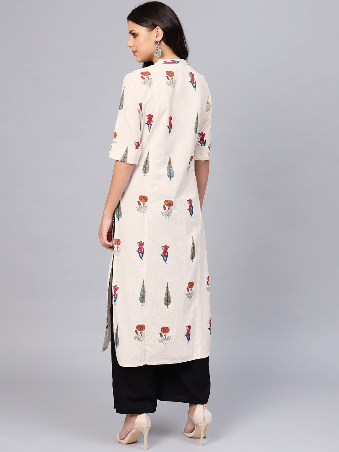 BeFashionate Women's Off White Regular A-Line Calf Long Kurta