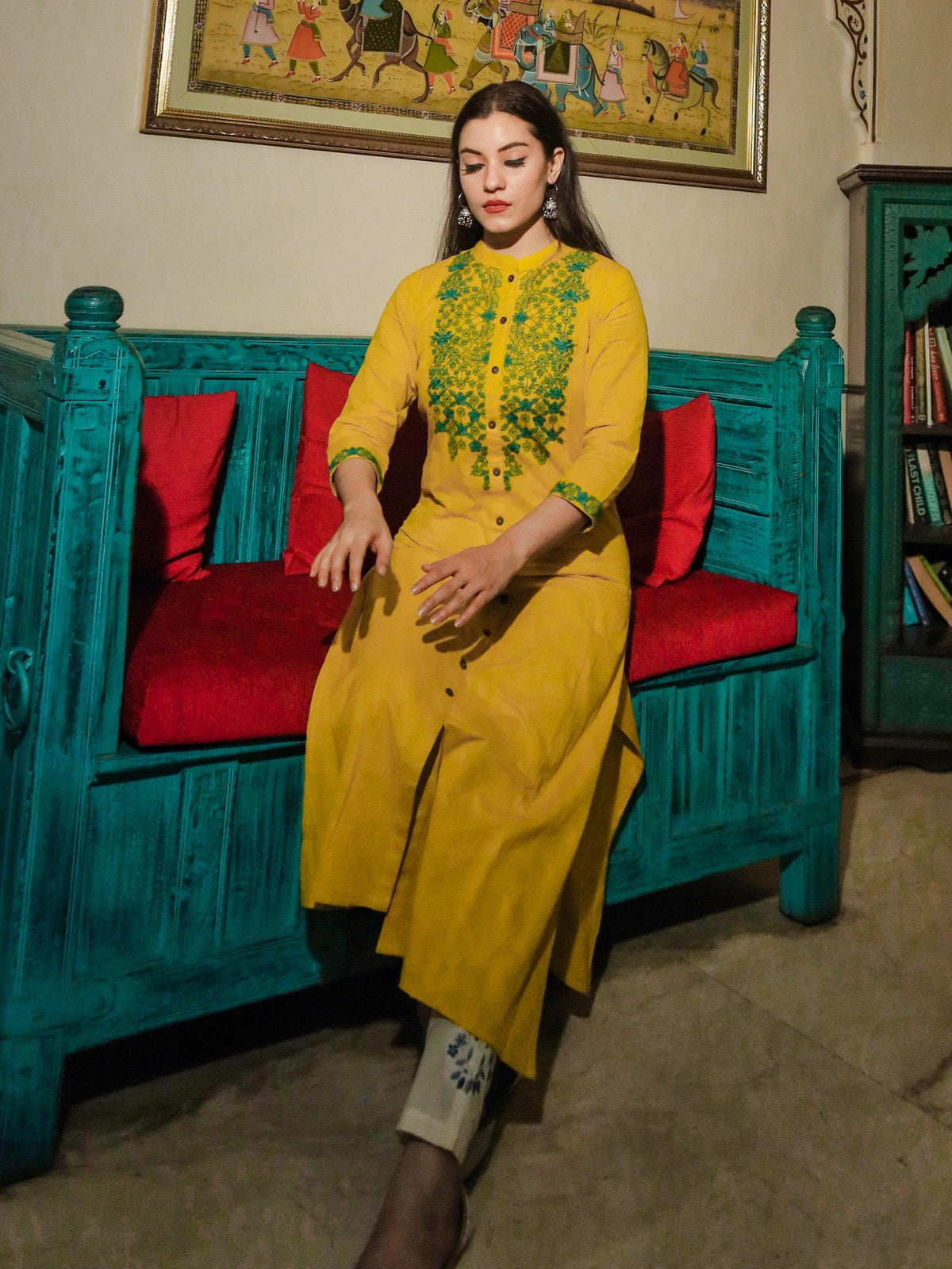 befashionate Women's Yellow Regular A-Line Calf Long Kurta - befashionate