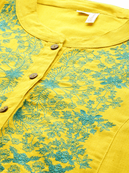 befashionate Women's Yellow Regular A-Line Calf Long Kurta - befashionate