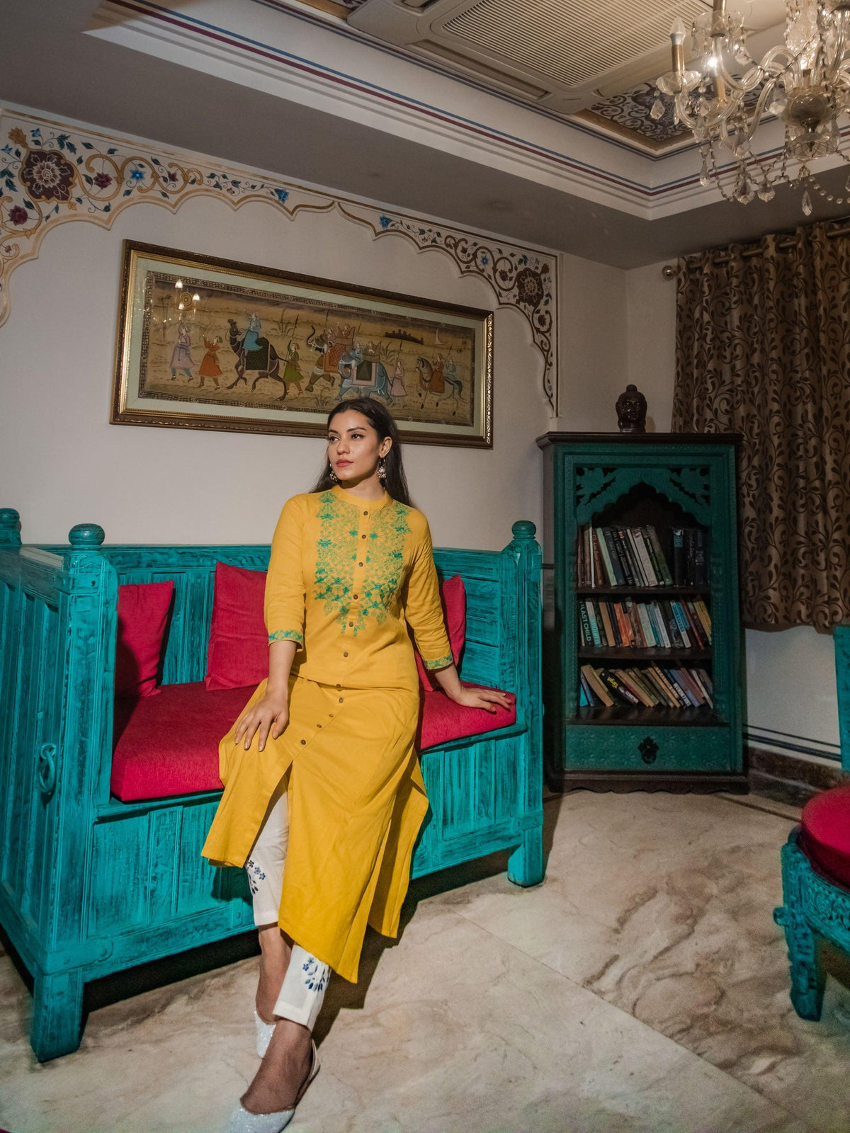 befashionate Women's Yellow Regular A-Line Calf Long Kurta - befashionate