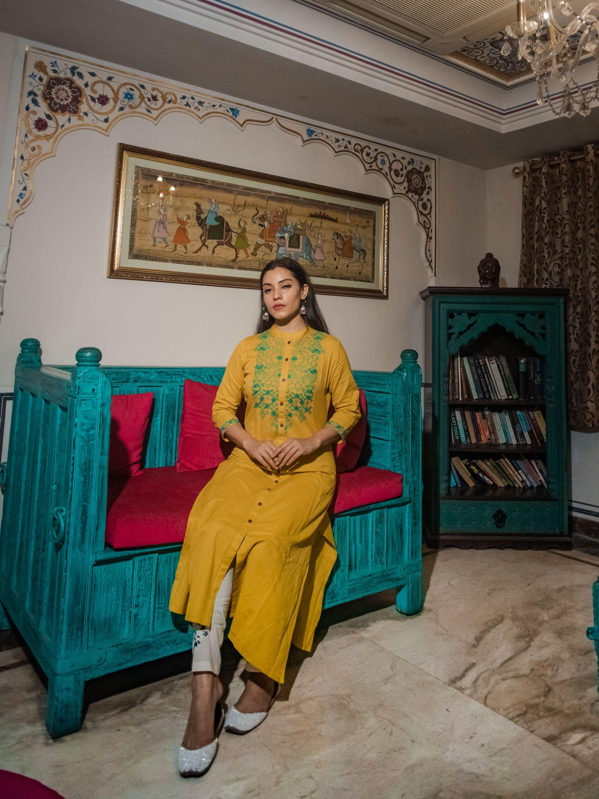 befashionate Women's Yellow Regular A-Line Calf Long Kurta - befashionate