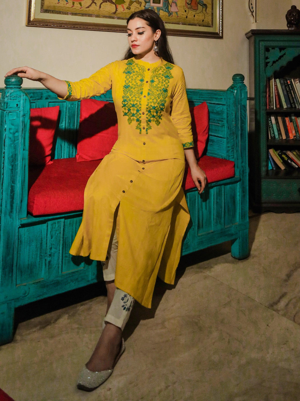 befashionate Women's Yellow Regular A-Line Calf Long Kurta - befashionate