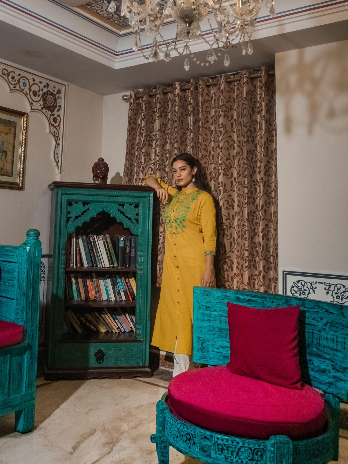 befashionate Women's Yellow Regular A-Line Calf Long Kurta - befashionate
