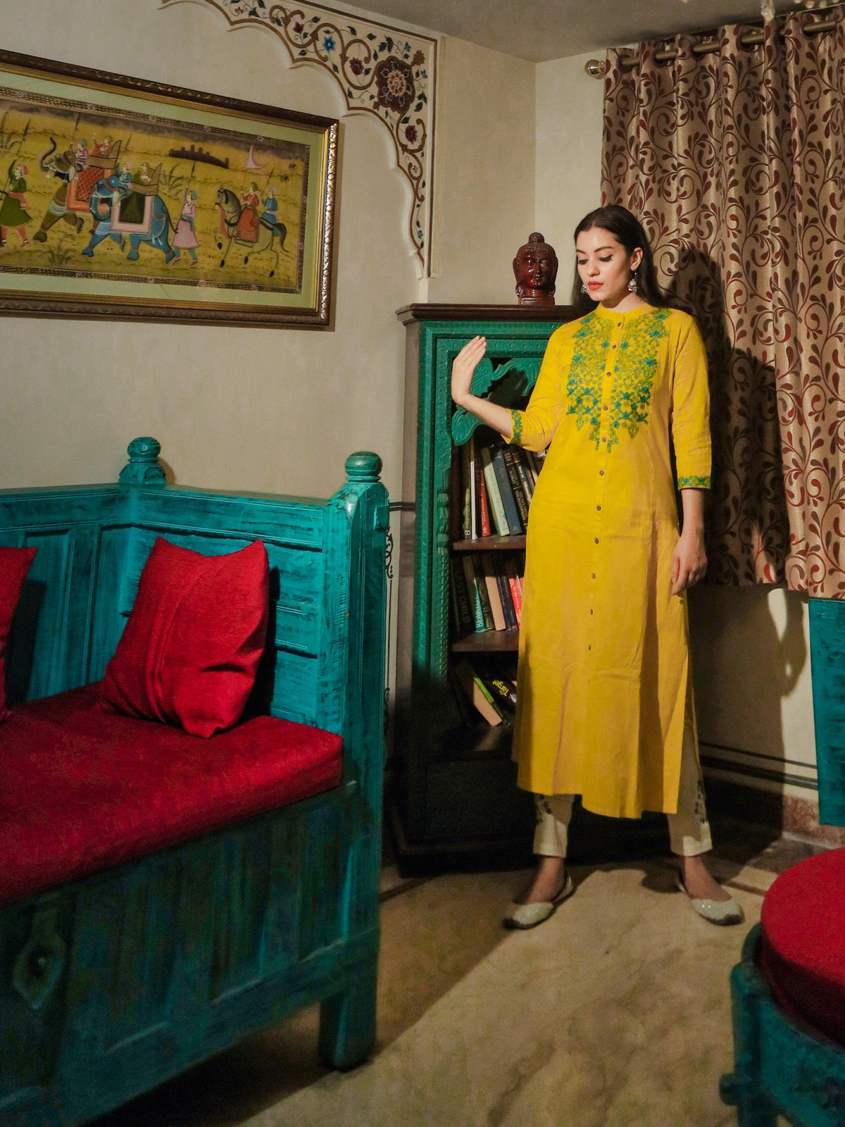 befashionate Women's Yellow Regular A-Line Calf Long Kurta - befashionate