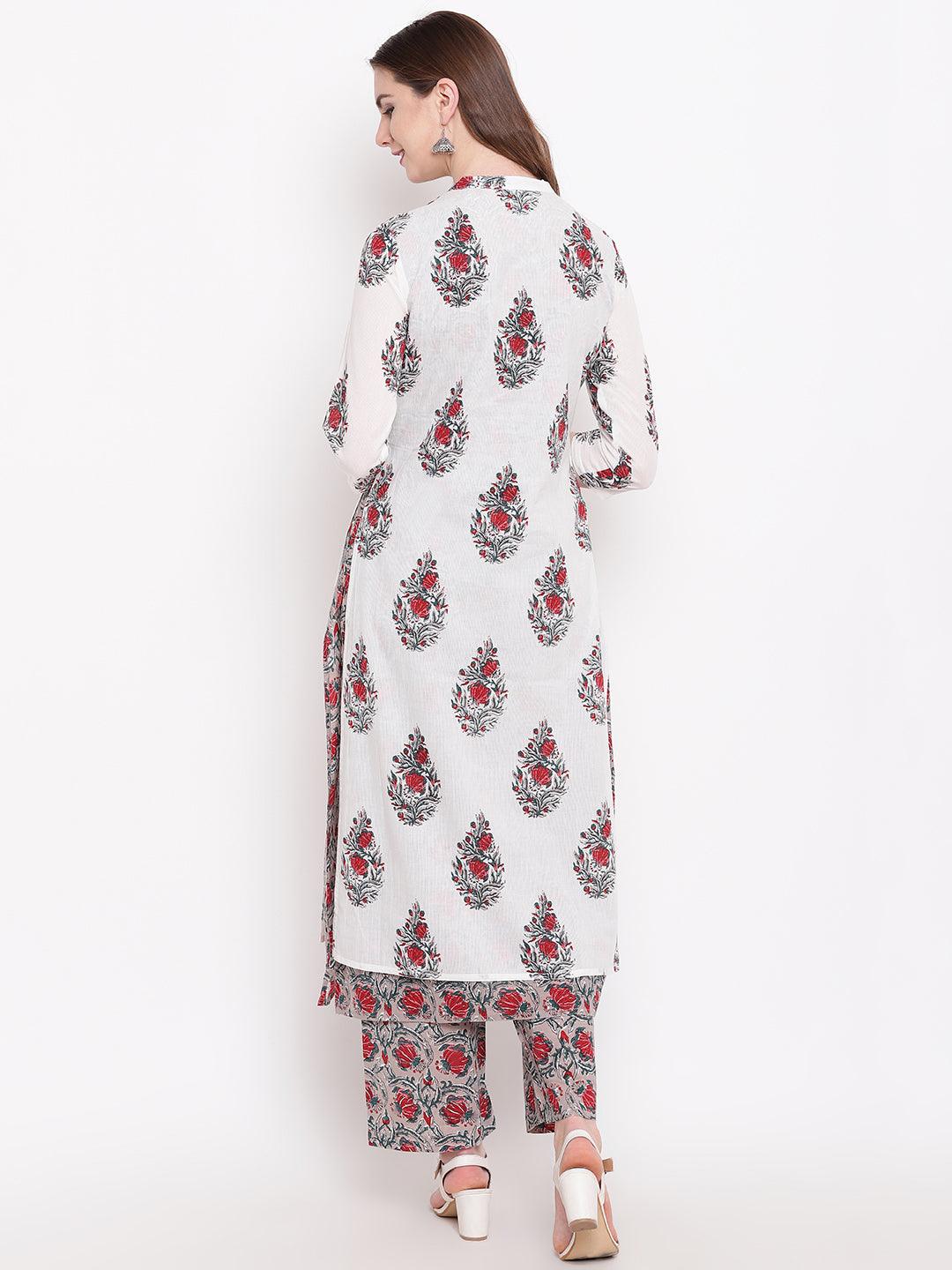 Divena White Cotton Kurta Palazzo Set